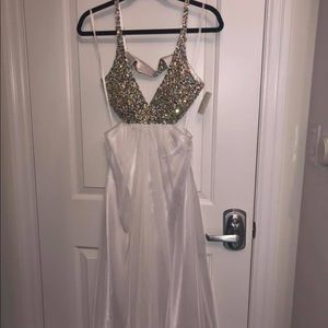 White and crystal chiffon gown.